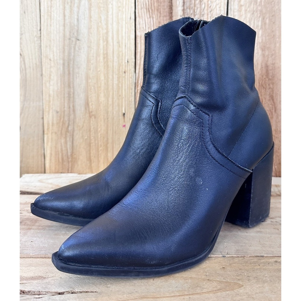 Steve Madden Heeled Ankle Boots Leather Size 8 M Women's Cate Black Western